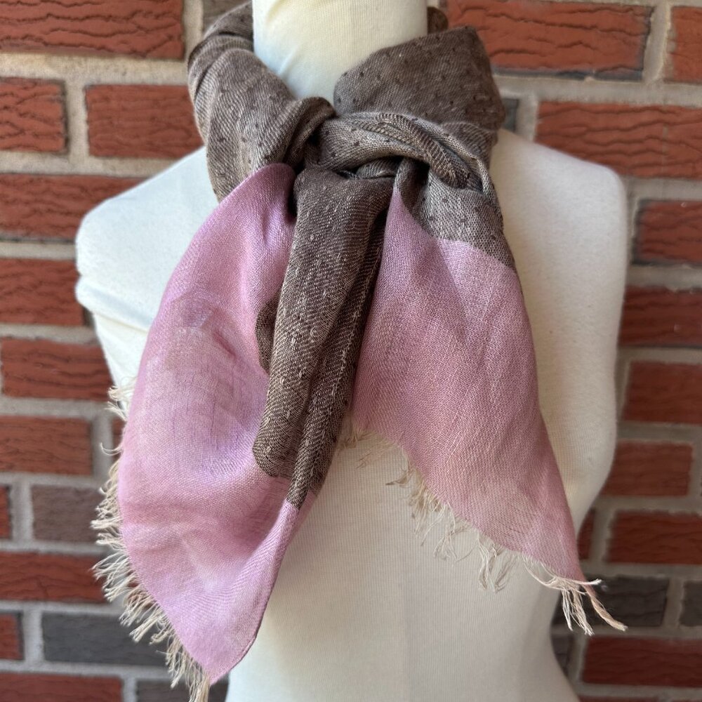 Paul Smith Long Linen Scarf Cafe Brown w Soft Pink - 72” x 14”